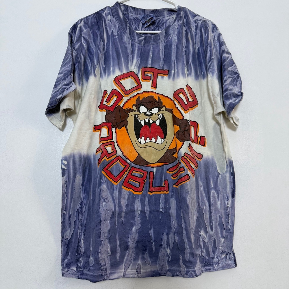 Vintage Looney Tunes T-shirt Blue Tie Dye Taz‎ Graphic Tee Got A Problem Size L